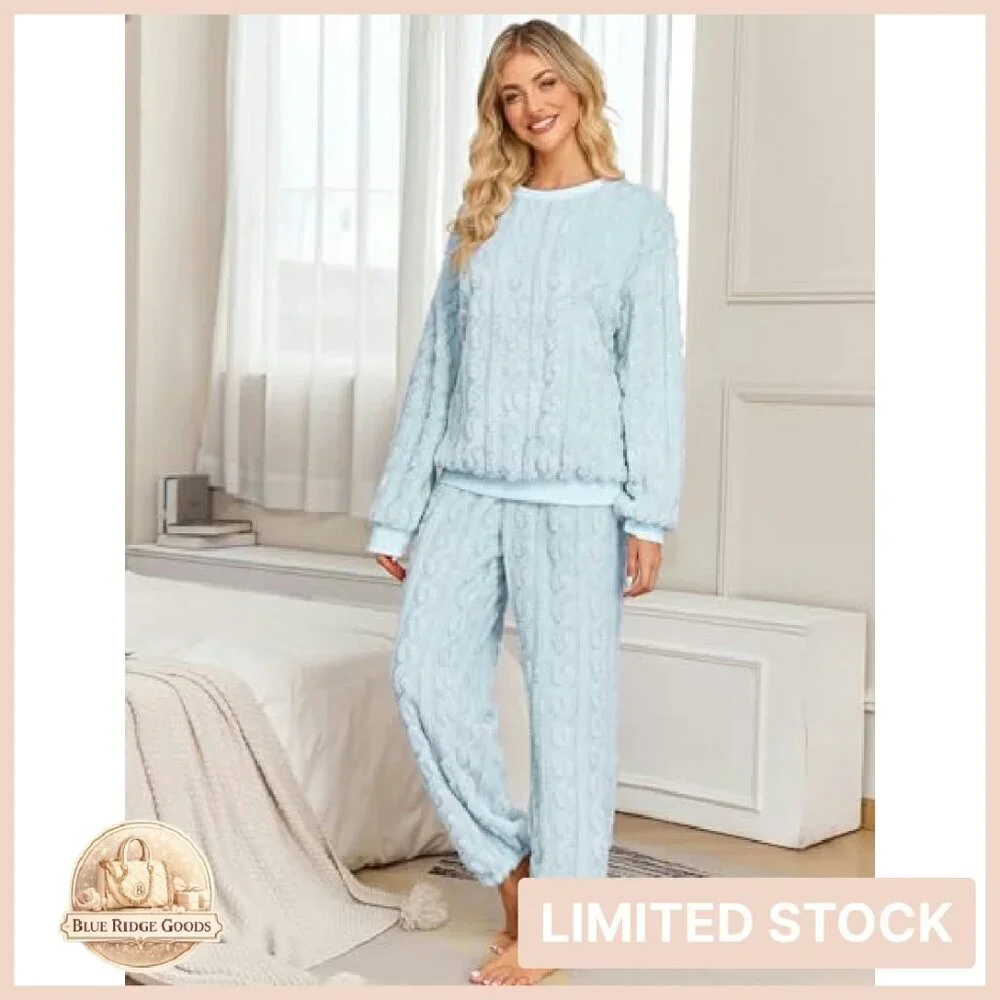 Soft Fluffy Fleece Pajama Set Cozy Warm Plush Lounge Sleepwear Pullover